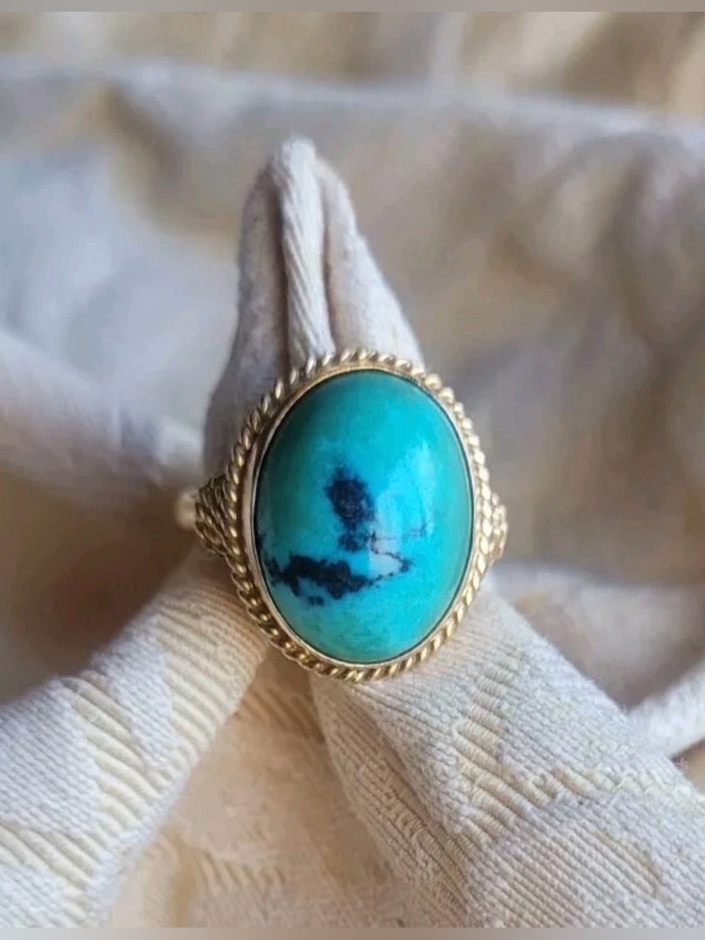 Vintage solid 14k gold natural blue/green turquoise ring with matrix size 6.5